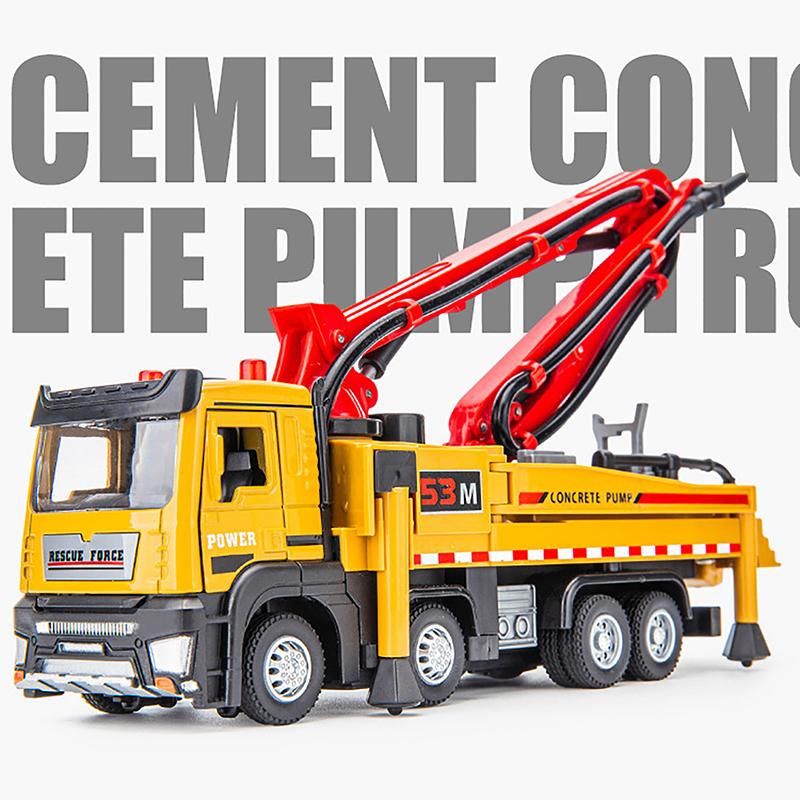 1:32 Concrete Pump Truck Toy Car Diecast Meatl Vehicle Model Pull Back Sound & Light Miniature Collection Gift For Boy Kid