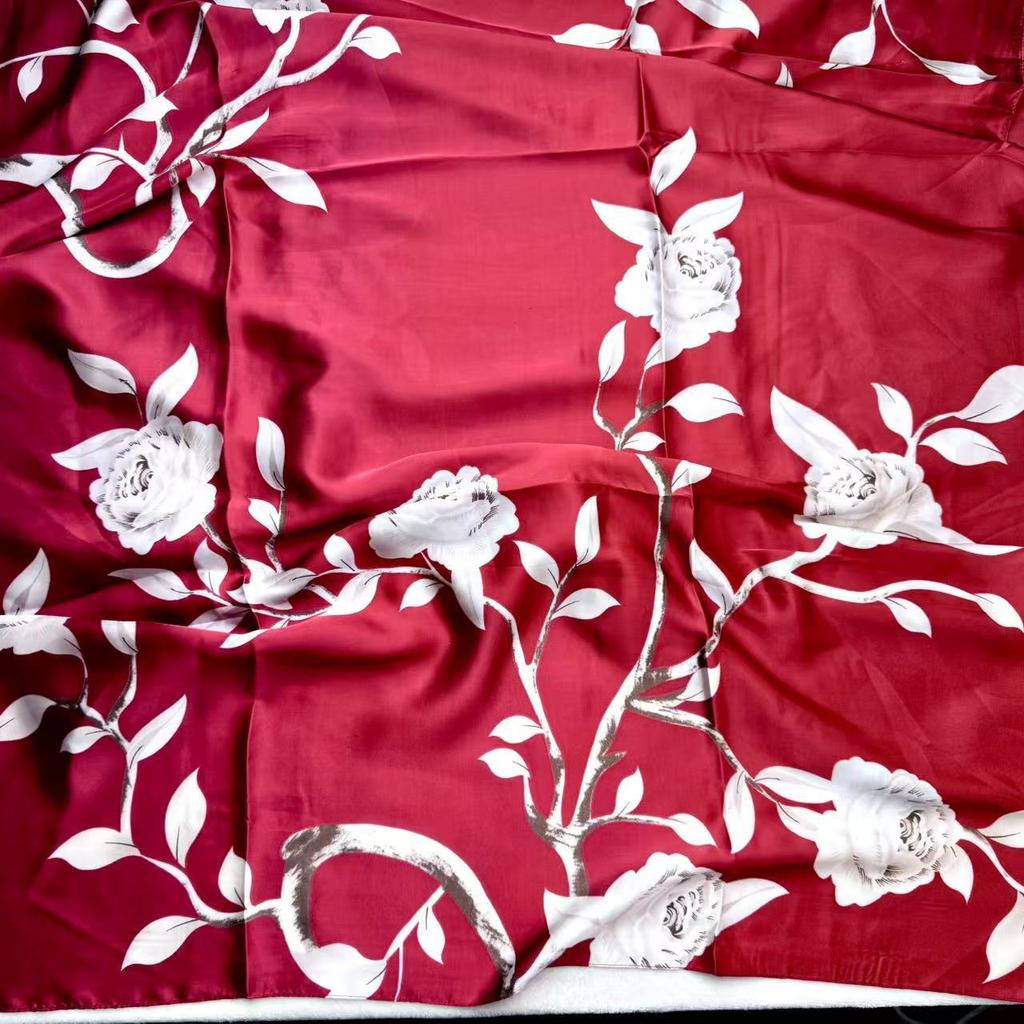 Red flower spring and summer 91x181 extended thin printed silk scarf imitation silk scarf fashionable and versatile