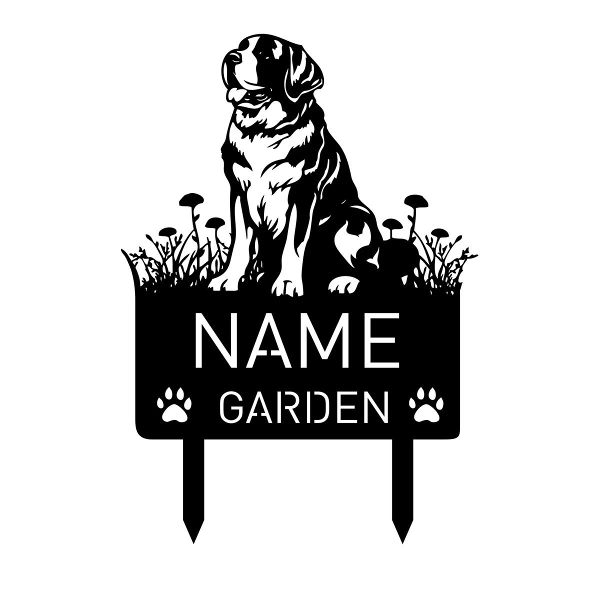 Custom Saint Bernard Dog Metal Garden Stake Personalized Grave Marker Pet Remembrance Yard Sign Sympathy Gift чёрный
