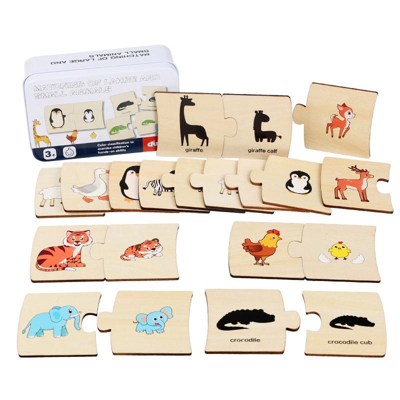 Scatola di Ferro per Bambini Illuminazione Numerica Puzzle di Legno con Animali e Cibo a Coppie Gioco di Allenamento al Pensiero Logico Giocattoli Educativi
