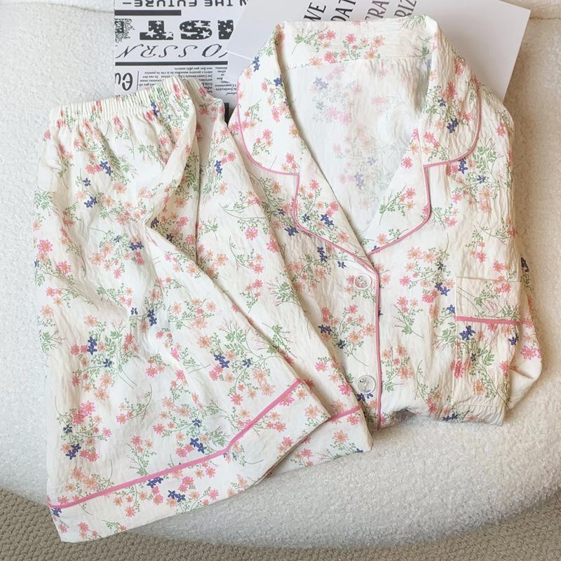 Pastoral Floral Cloud Cotton Pajamas Women'S Summer Short-Sleeved Loungewear Three-Piece Set
