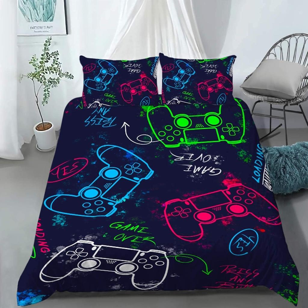Gamer Bettwäschesets für Jungen Gaming Bettbezugset Videospiele Bettdeckenbezug Play Designs Bettset mit Kissenbezug Geschenk