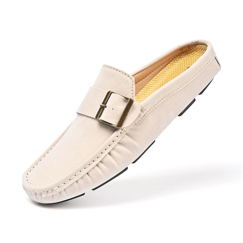 Spring New Arrival Genuine Leather Men s Plus Size Hand-stitched Soft Sole Loafers for Driving 46 бежевый