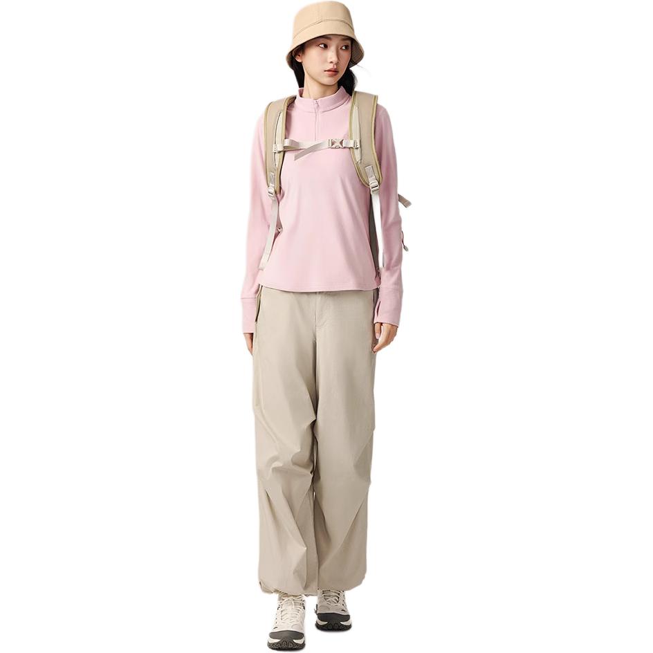 Anta Outdoor Series Comfortable Casual Versatile Slim Fit Base Layer Half Zip Fleece Long Sleeve Women Tops Soft-Pink 962546401-2
