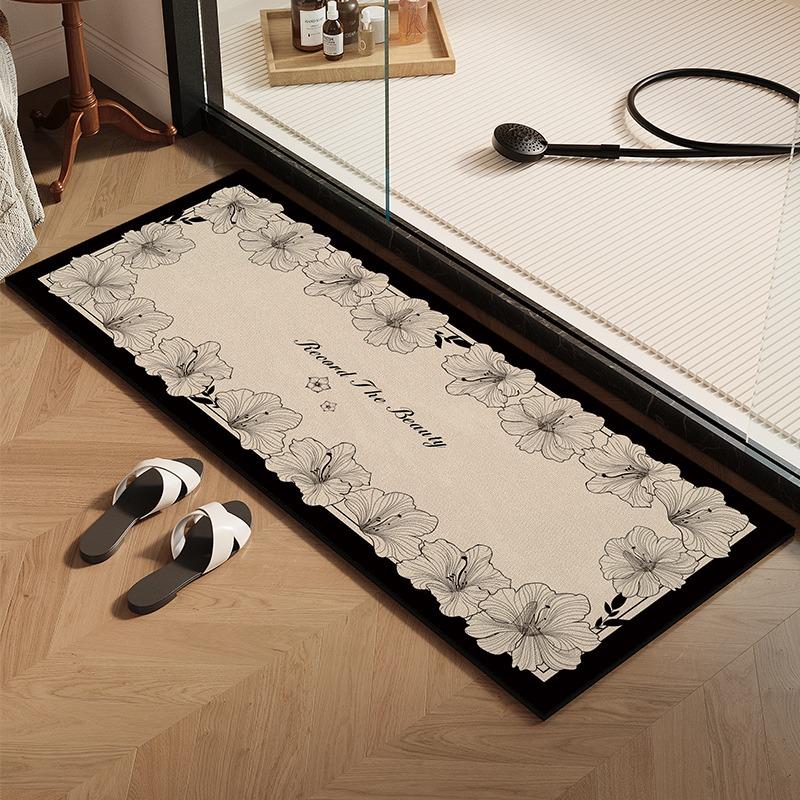 Bathroom Carpet Non-slip Floor Mat Absorbent Diatom Mud Foot Mats Plant Flowers Home Decoration Rug for Toilet Shower Area