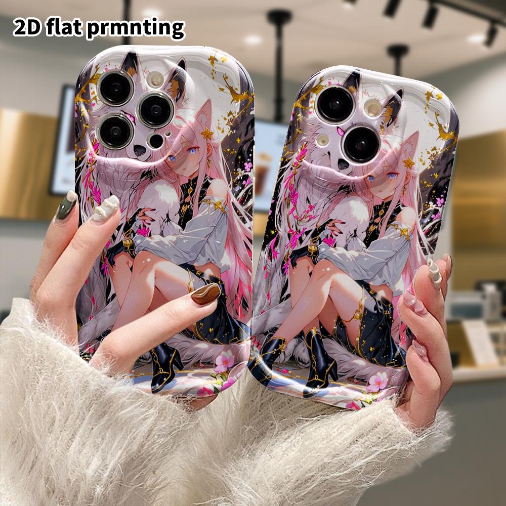Phone Case: 2D Flat, Fits iPhone 12Pro/13/14/15/16/17/18, Phone Decoration, Pink-haired Girl with Animal Ears, Perfect for Christmas and Halloween Gif