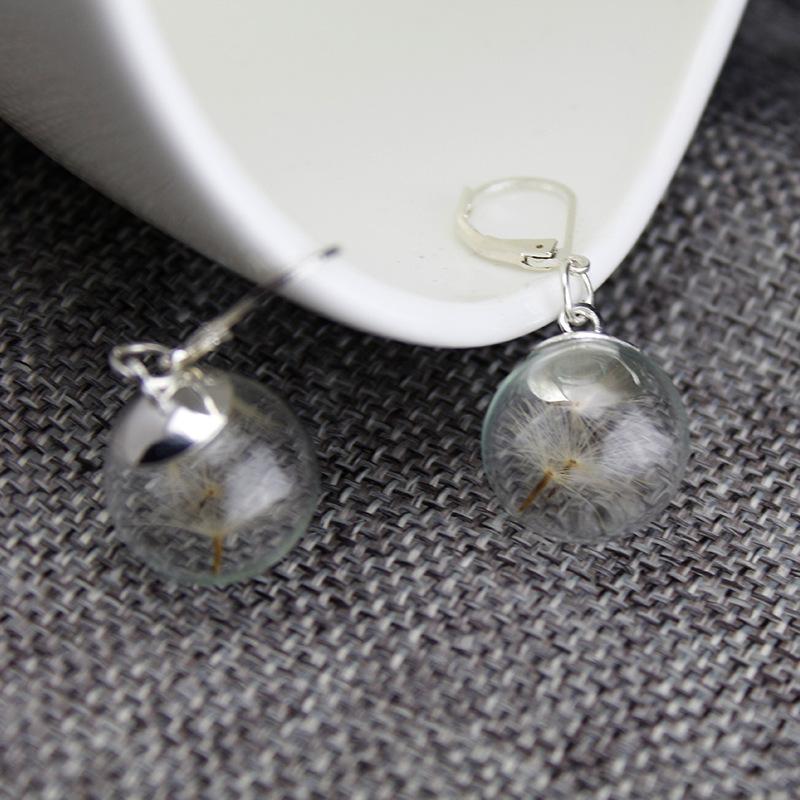 Fashion Dried Flower Earrings Jewelry Natural Dandelion Glass Ball Charm Earrings For Women Jewelry Gifts