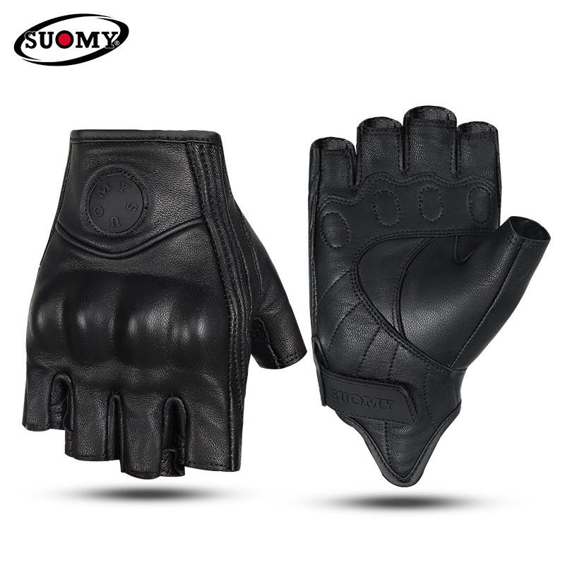 Real Leather Motorcycle Half-Finger Gloves Men Women Breathable Riding Gear With Anti-Slip Palm Ideal Cruiser