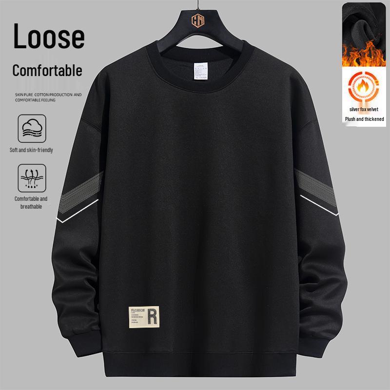 Men's Long-Sleeve Trendy Printed Hoodie - Loose Fit, Plus Velvet, Autumn/Winter Casual.