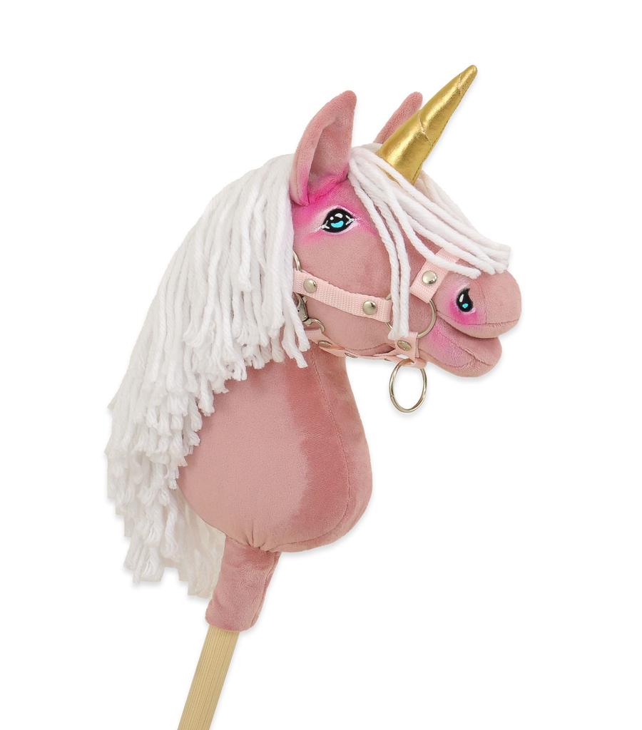 Hobby Horse Einhorn am Stock, Klein, Staubrosa, mit Weißer Mähne und Goldenem Horn