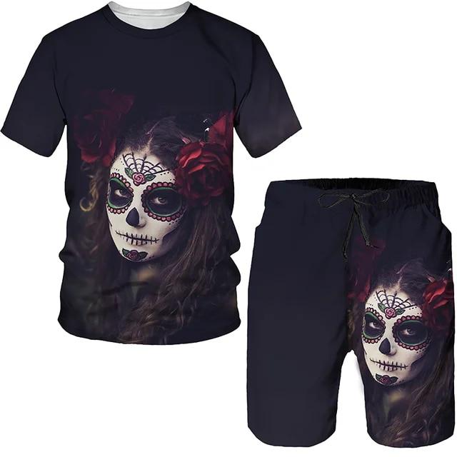 

Комплект из двух предметов с уличным граффити и принтом для мужчин и женщин, повседневные футболки с короткими рукавами, летние футболки/шорты/костюмы, модный винтажный наряд для пары XXXL