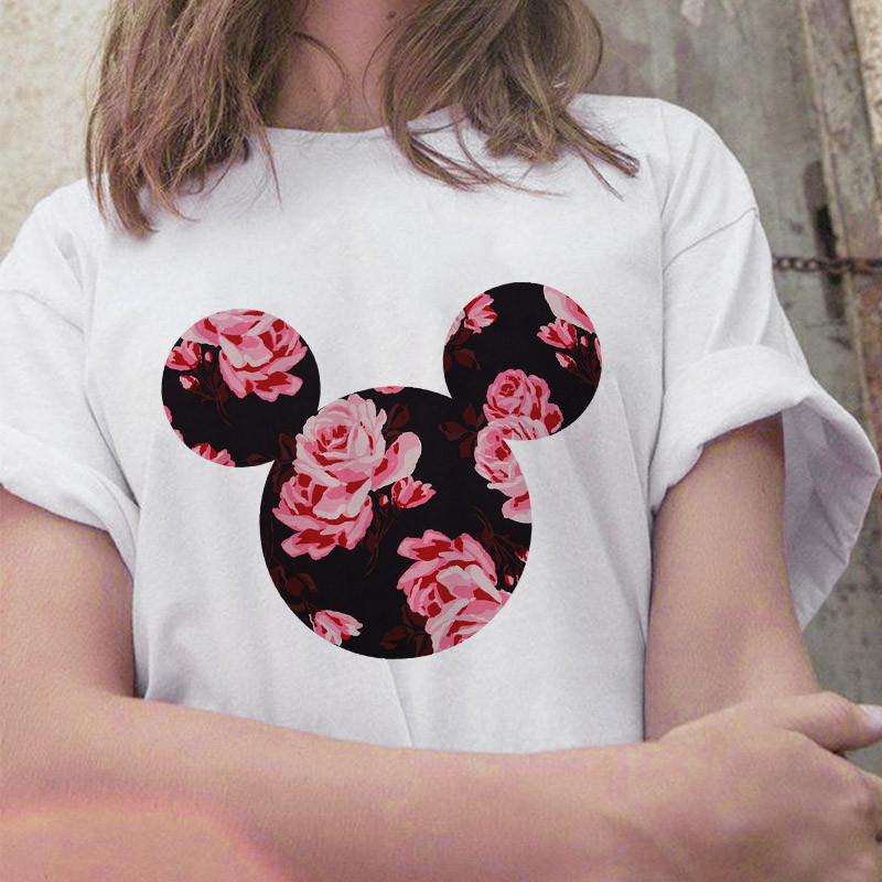 

2025 Color Mouse Head Print Tshirts Cotton Funny T Shirt For Lady Girls Casual Short Sleeve Graphic Tops Summer Hipster Tee S білий