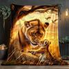 1pcLion Mother and Cub African Savanna Sunset Flannel Blanket Wild Animal Print Soft Warm Throw Blanket for Bed Living RoomDecor