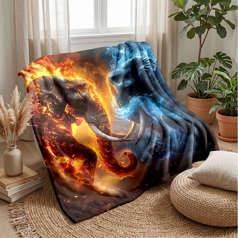 Fire vs Water Elephants Theme blanket Lightweight Warm Flannel Blanket Decorative Throw Blanket for Home Decoration
