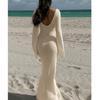 Stile Europeo e Americano Donna Estate Nuovo Texture Bucherellata Scollo a V Fibbia Rotonda Manica Lunga Vacanza Abito Lungo Spiaggia Protezione Solare Scollo a Laccio Gonna Lunga