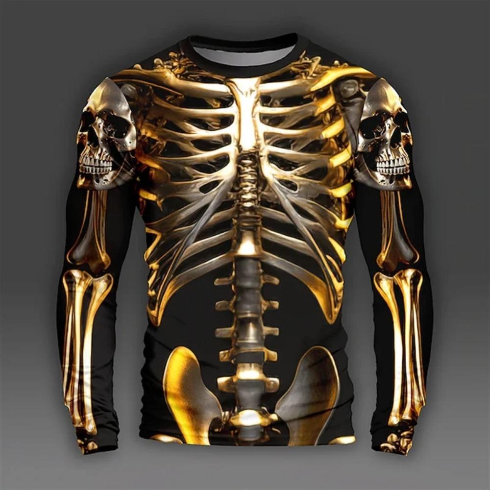 Summer Men s Top Long sleeved Printed Pattern Skull Head Personalized Cool Fashion Trendy Plus Size Round Neck S