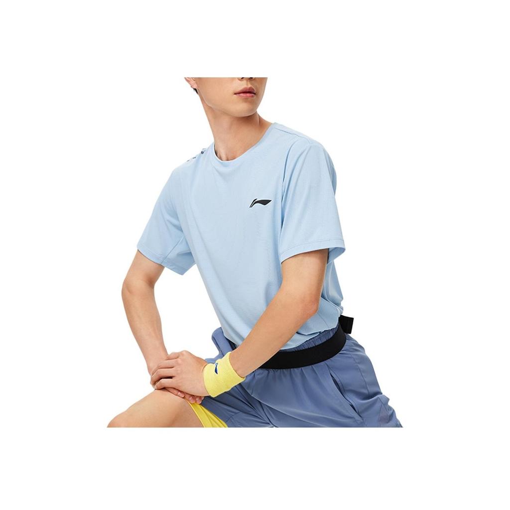 Li Ning Running Series Breathable Comfortable Quick-Dry Round Neck Short Sleeve T-Shirt Men Tops Soft-Mist-Blue ATSU025-4