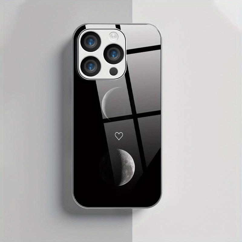 Fashionable Moon Love Pattern Glass Phone Case Suitable for iPhone 17 16 15 14 13 12 11 Pro/Max/Plus Anti Shock Back Cover
