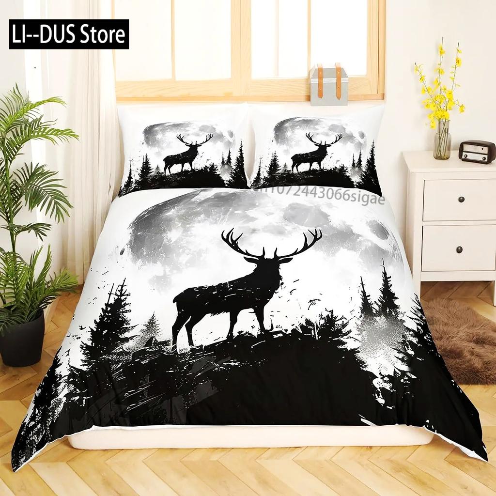 Deer Elk Duvet Cover King Queen Farm Deer Forest Comforter Cover Moose Wildlife Animal Bedding Set Camping Hunting Quilt Cover