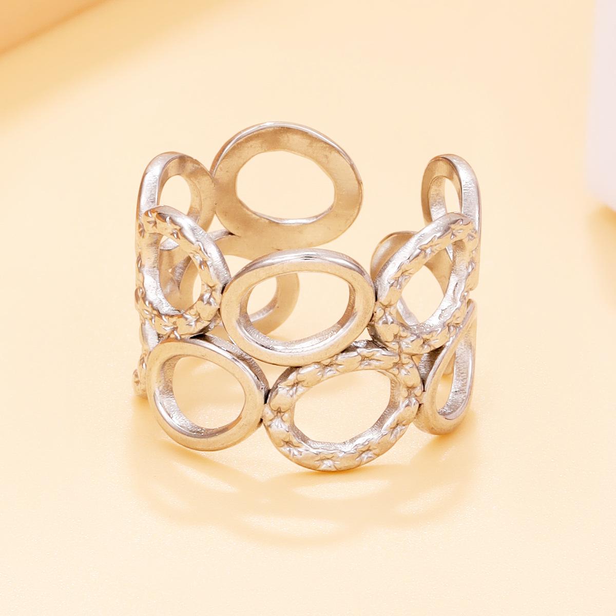 Elegant Women s Open Oval Titanium Steel Geometric Ring