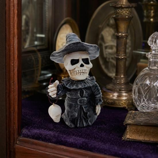 Gothic Skeleton Figurine, Small Resin Skull Statue, Day of The Dead Halloween Decoration for Shelf, Desktop, Office Home Decor