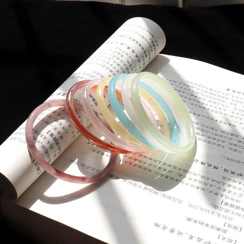 Trendy Glass Imitation Jade Bracelet Women Elegant Jingle Bangle Girl No Fading No Pungent Smell Fashion Bracelets Charm Jewelry