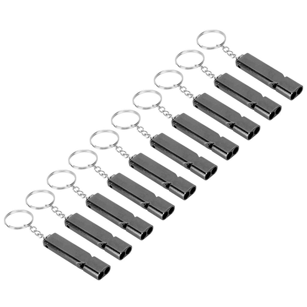 10Pcs Aluminum Alloy Emergency Survival Whistle Double Tube High Frequency Survival Whistle with Keychain