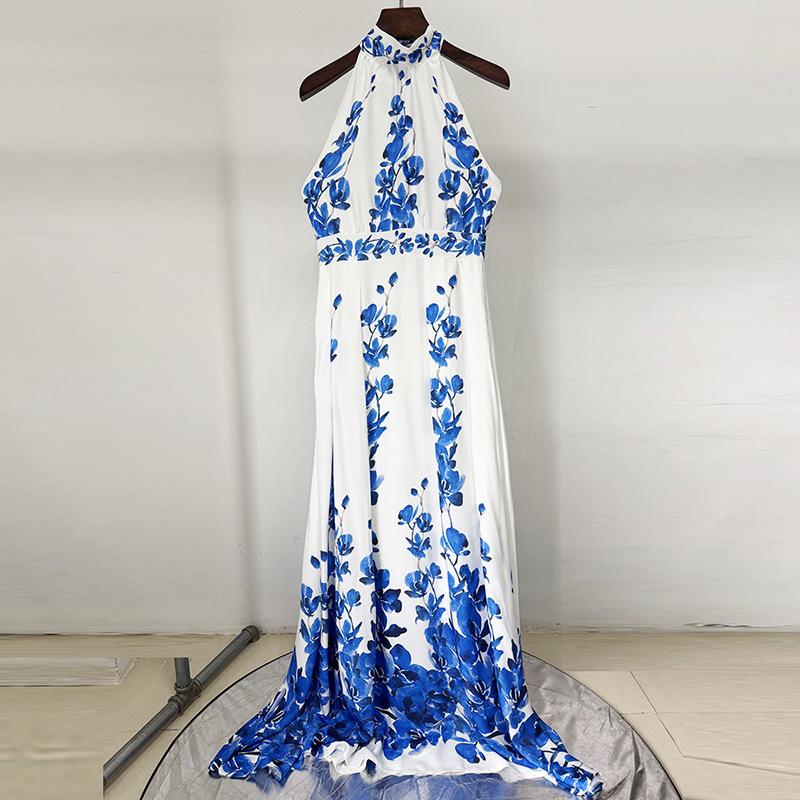 

2026 High Street Fashion: Early Spring High-End Printed Halter Neck Casual Long Dress Double Extra Large