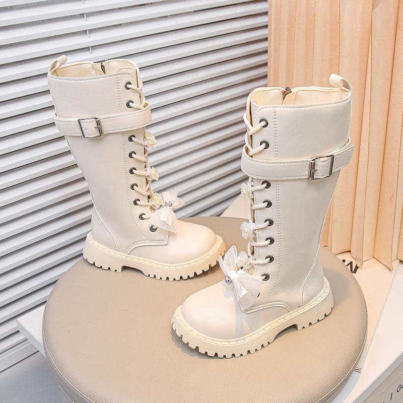 Jesienne Buty Dziecięce do Kolan Brytyjskie Dziewczęce Buty Księżniczki Dzieci Zamek Błyskawiczny Wygodne Antypoślizgowe Jednokolorowe Długie Buty