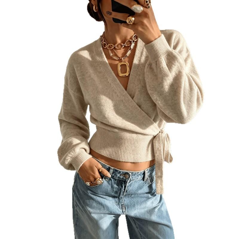 Womens V-Neck Knit Cardigan Long Sleeve Slim Fit Casual Top Fall