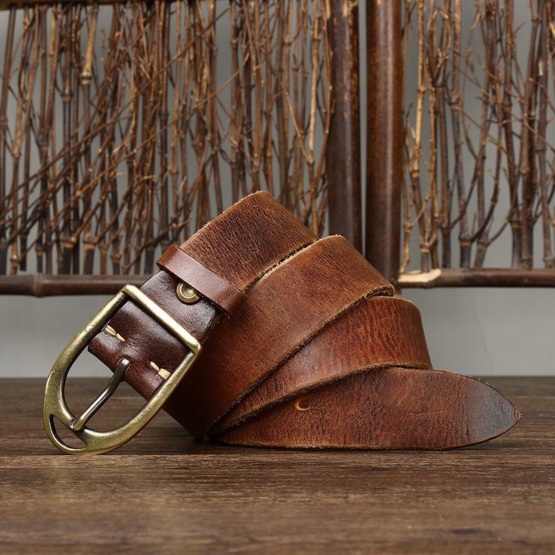 

Ремень мужской, потертый, винтажный, потертый, из натуральной яловой кожи, с пряжкой, модный, уникальный, джинсовый, повседневный, мужской ремень 115cm