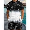 2026 New Men's Sportswear Short Sleeved T-shirt and Sports Shorts Summer Casual Jogging Pants Set Men's Two-piece Set Ink Splash Print