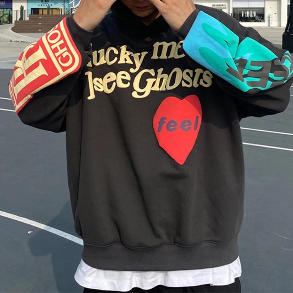 Graffiti Letter Foam Fleece Baggy Sweatshirts Męskie Oversize High Street Casual Hooded Hoodie Unisex Pullover Loose Hoody
