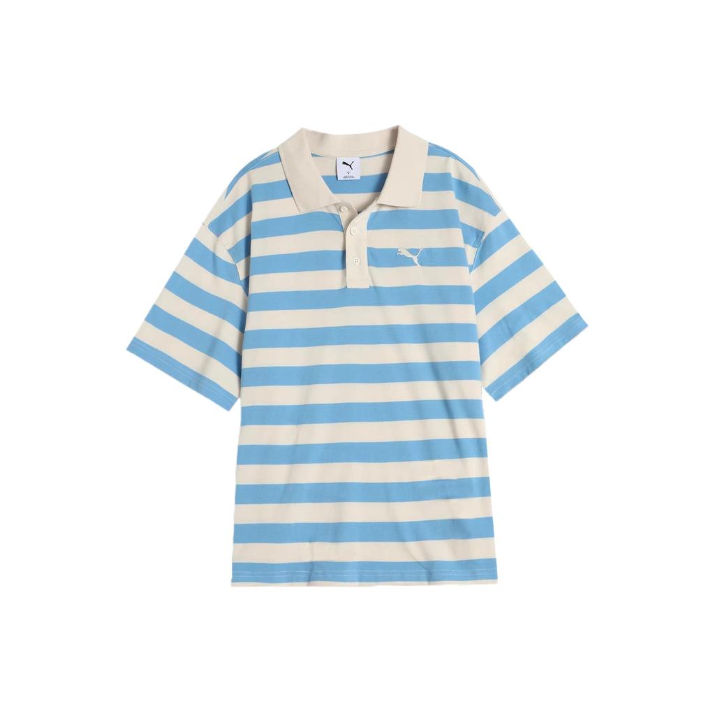 New PUMA Striped SS25 WARDROBE ESS Polo Shirt Unisex Light Blue 633857-57
