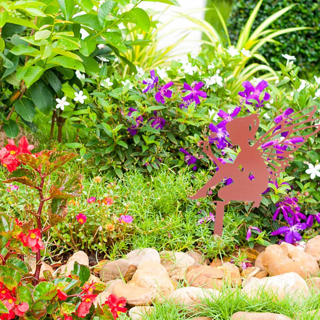 ZK20 Decorative Garden Stakes Fairy Silhouette Metal Yard Stakes Arts Outdoor Garden Decor Spring Decor