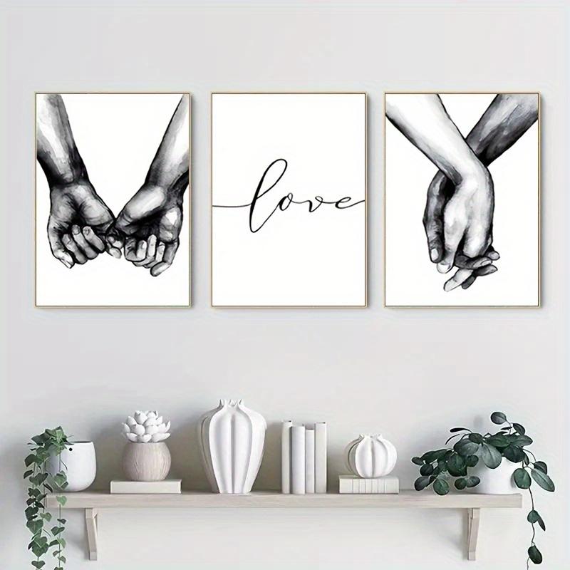 Frameless Black White Romantic Hand In Hand Canvas Paintings Love Quotes Wall Art Poster Printed Picture For Home Wall
