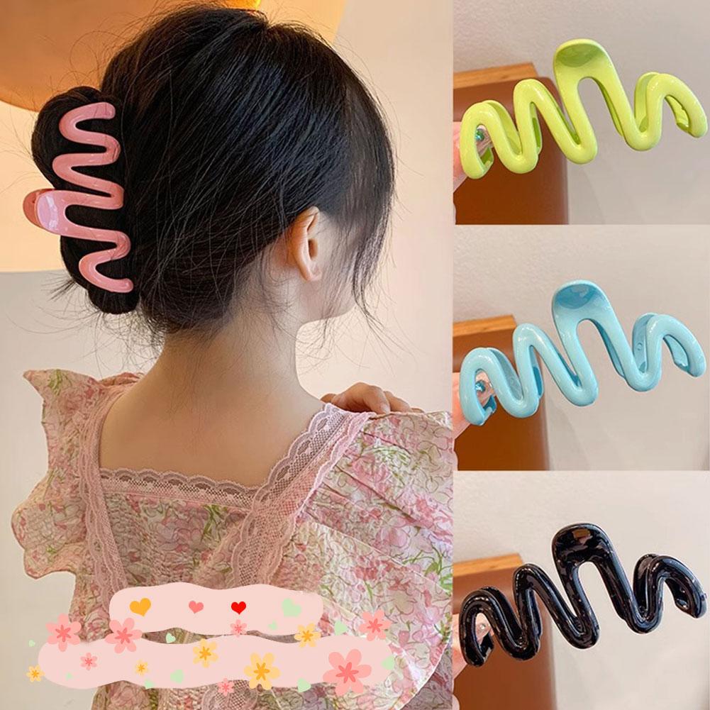 

Summer Multicolor Wave Grab Clip Fashion Plate Hair Clip Large Size Shark Clip білий