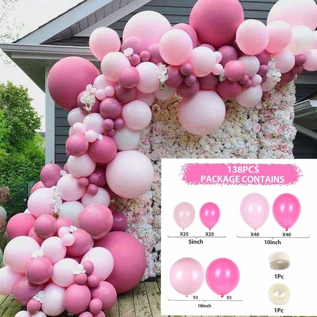 Macaron Pink Balloon Garland Arch Kit Rose Red Confetti Latex Air Balloons Baby Shower Girl Birthday Party Wedding Decorations