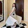 French Hollow Design Polka Dot Dress Women's Summer New Pleated Waist Thin Small Fly Sleeve Temperament Long Dress