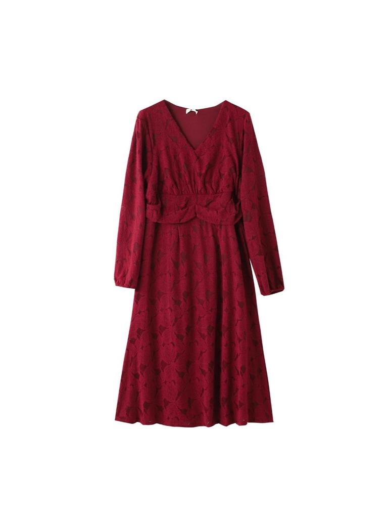 Elastic Velvet Red Toast Dress for Plus Size Women, Spring & Autumn 2025