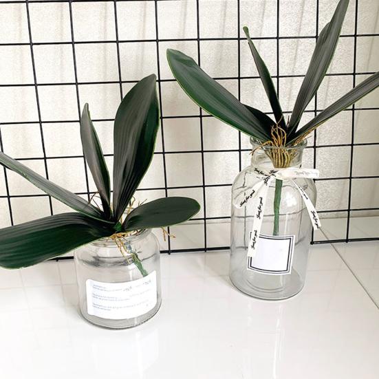 Artificial Green Phalaenopsis Leaves Faux Orchid Leaves Stem Real Touch Green Plant for Flower Arrangement Garden Bonsai Decor