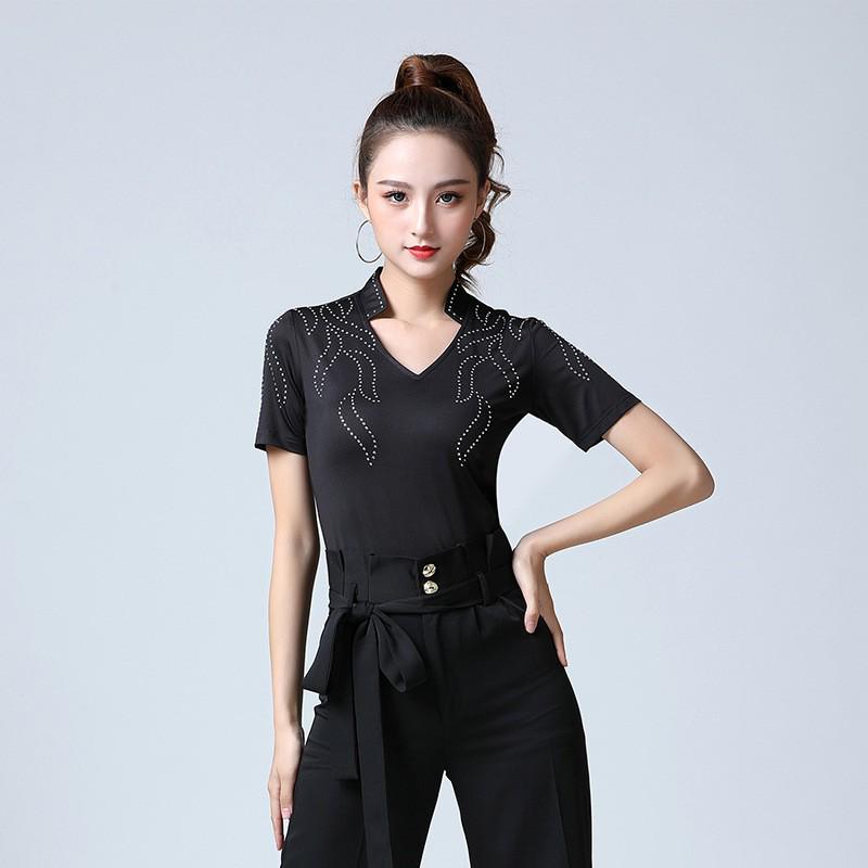 

XISAA Унисекс Топ для латиноамериканских танцев: Современное платье из молочного шелка с горячей приклейкой в виде трехлистника для соревнований и сценических выступлений XXXXL