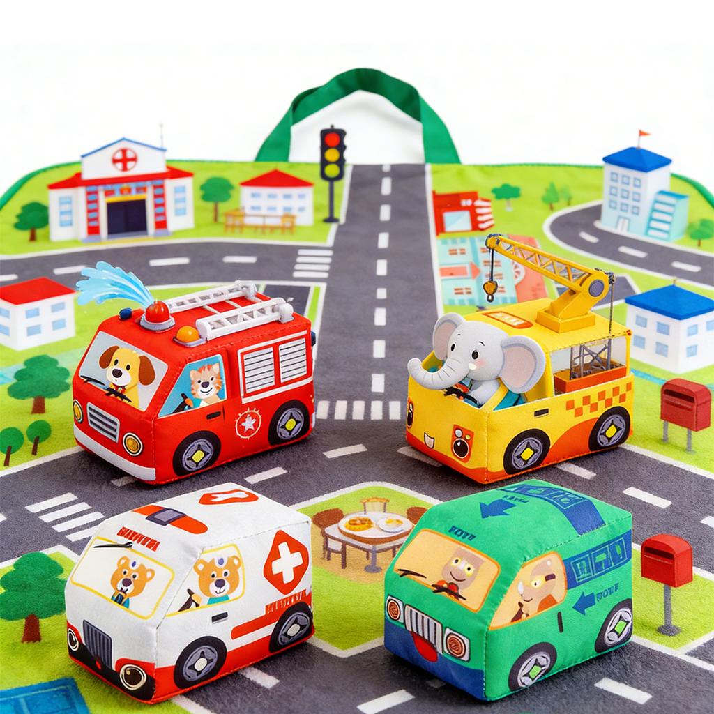Early Educational Playthings Infant Fabric Cars Animals Transportation Playing Mat Storage Bag Infant Tear-Resistant Cloth Book