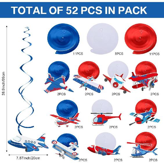 30 Pieces Airplane Hanging Swirls Decoration Airplane Party Supplies Plane Foil Swirls Whirls Ceiling Whirls Hanging Spiral Streamers for Plane Theme