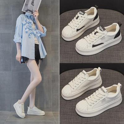 Weiße Plateau-Sneakers aus echtem Leder für Damen – höhenverstärkend, Muschelspitze, 2024 Herbstmode, Freizeitschuhe