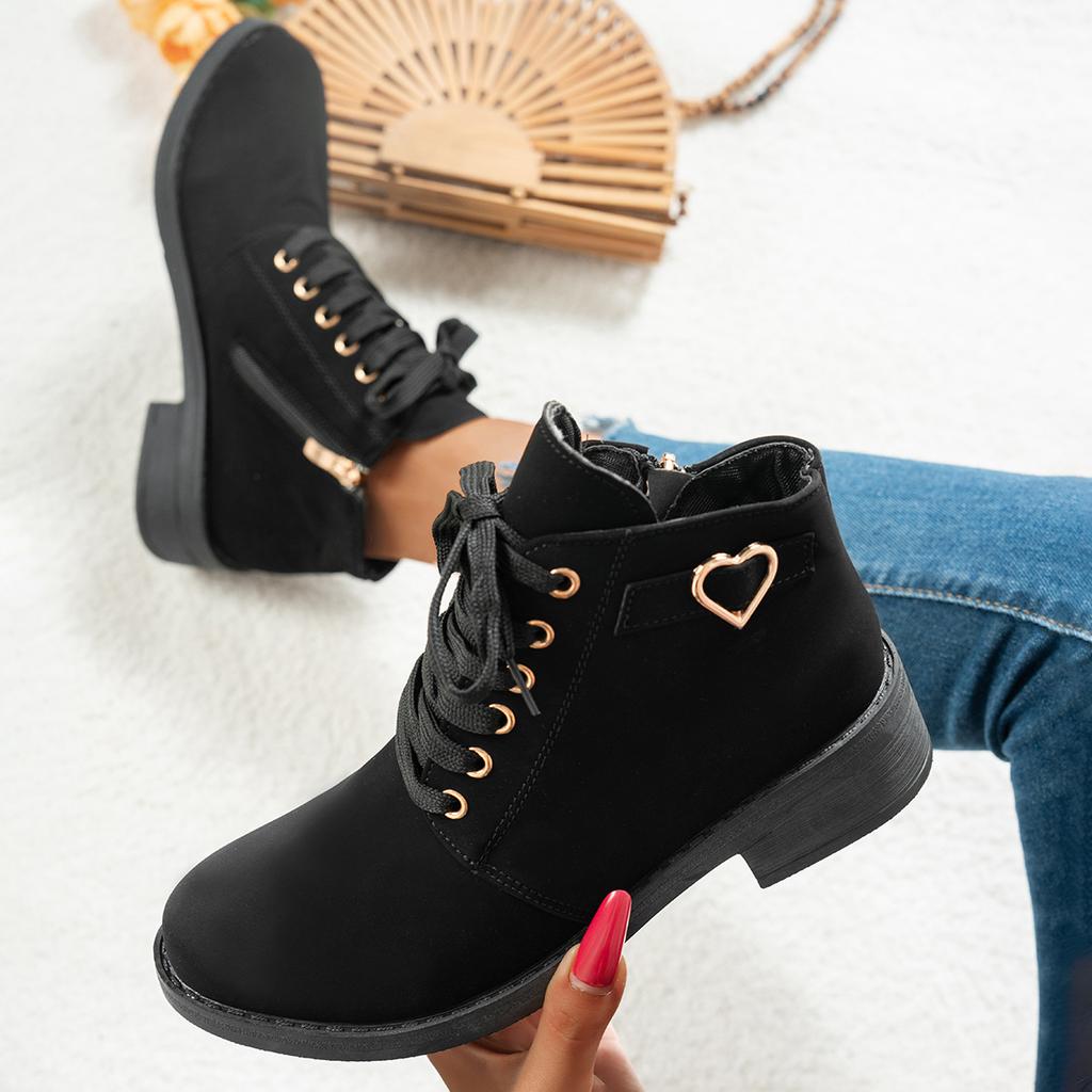 Fashion Autumn Zipper Women's Boots 2025 New Casual Lace Up Shoes Ladies Round Toe Ankle Boots Women Retro Square Heel Botines Mujer