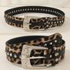 Fashion Print Leopard Pattern Rhinestone Metal Buckle Decoration Women Wide Belt