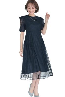Party Wedding Flocked Dot Party Secondary 322198 [MORE AUNI] Dress, Women's, Dress, Lace, Dress, 1.5th Party, Recital, Reception, Wedding, Wedding,