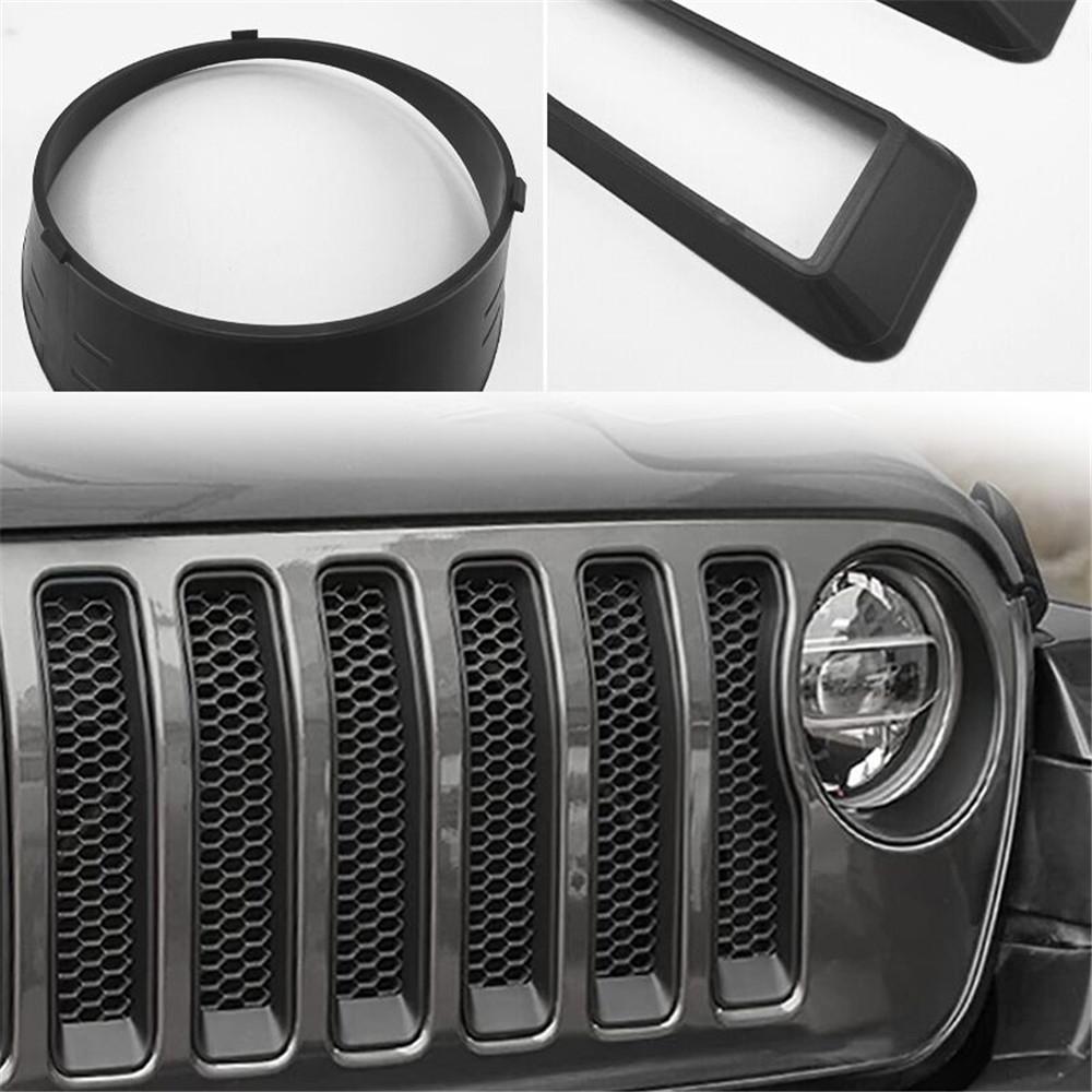 Mesh Grille Grill Insert+Headlight Turn Light Cover Trim For 2018-2023 Jeep Wrangler JL