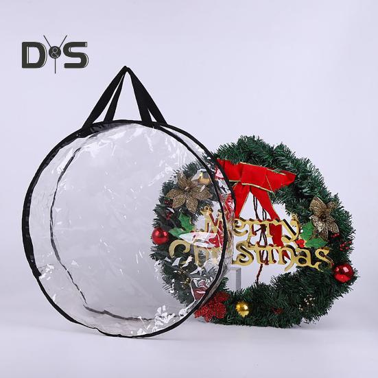 Christmas Wreath Storage Bag with Handle Zipper Closure Large Capacity Transparent Garlands Mini Trees Dustproof Organizer